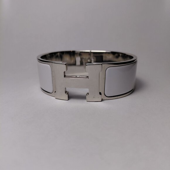 Hermes Clic Clac H Bracelet Blanc Silver White Enamel Bangle Size Small PM - Picture 4 of 16